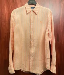 POLO RALPH LAUREN RELAXED FIT ストライプ柄 長袖リネンシャツ オレンジ Lサイズ