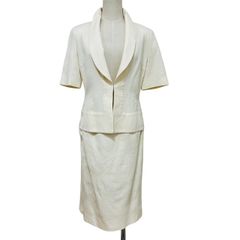 中古 ジバンシー GIVENCHY スカートスーツ 上下 クリーニング済み アイボリー 大きいサイズ 42 44 号数違い