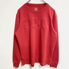 古着 used　FILA フィラ　長袖エンボスロゴスウェット　トレーナー　クルーネック　赤　レッド　シンプルデザイン