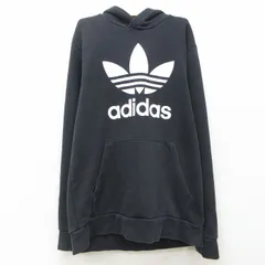 古着 アディダス adidas 長袖 スウェット パーカー キッズ ボーイズ 子供服 ビッグロゴ リーフトレフォイル 黒 ブラック 24dec26