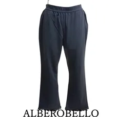 ALBEROBELLO（アルベロベロ） レディース パンツ プルオンパンツ さらさら クロップドパンツ ウエストゴム 黒 無地 裾リボンワッペン