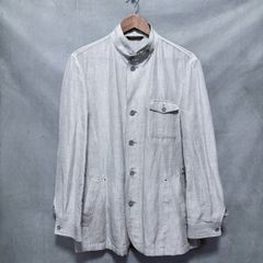 ARAMIS アラミス リネンポリエステル サラサラ素材 シワ加工 三者混 スタンドカラー ドライビング ジャケット size.L ライトグレー