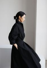 おしゃれ!!ラインがかっこいい・シャツワンピース・上品・黒・LL・韓国・きれいめ