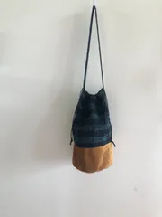 本革　リネン  BW ブラックウォッチ  丸底　ショルダー　バッグ