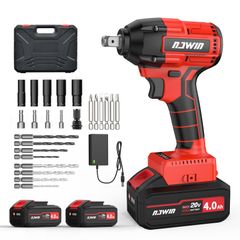 NAWIN ナウィン 20V充電式インパクトレンチ 電動インパクトレンチ 最大トルク 320N・m コードレス ブラシレスモーター ボルトの締付・緩め ホイール交換 無段変速 高輝度LED照明 豊富な付属品 取扱説明書 収納ケース (320N・2個電池)