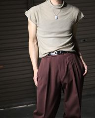 roll french sleeve high-neck sheer summer knit ロール フレンチスリーブ ハイネック シアー サマー ニット ステッチ ベージュ系 80s 90s