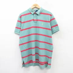 XL/古着 ラルフローレン 半袖 ブランド ポロ シャツ メンズ 90s ワンポイントロゴ 鹿の子 コットン 薄緑系他 グリーン ボーダー 25aug05 中
