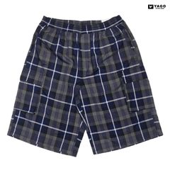 YAGO CHECK CARGO SHORTS【NAVY×GRAY】 (M・L・XL・2XL)(ヤゴ 通販 メンズ 大きいサイズ カーゴショーツ ショーツ ハーフパンツ カーゴパンツ ショートパンツ チェックショーツ チェック オーバーサイズ ビックサイズ)