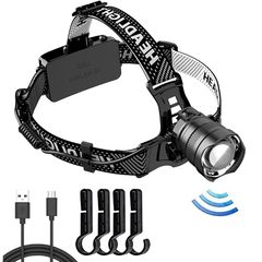 LED ヘッドライト XHP200 800000ルーメン 高輝度 大容量 Type-C 充電式 ヘッドランプ 3点灯モード 手振りセンサー機能付き ズーム機能 90°角度調節可能 実用点灯30時間 軽量 IPX65防水 登山 キャンプ 散歩 釣り 夜間訓練 0