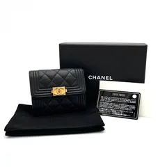 良品 CHANEL ボーイ シャネル マトラッセ ココマーク キャビアスキン 三つ折り 財布 コンパクト ウォレット  dK0103N