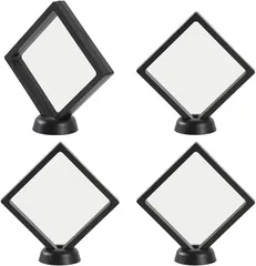 All Bright AllBright ディスプレイスタンド アクリルキーホルダー ラバーストラップ ルースケース 透明フィルム 展示 台座付き(ブラック,  11x11cm)