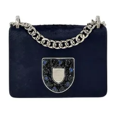ディオール Dior バッグ レディース ブランド ディオラマ ショルダーバッグ ハラコ ネイビー シルバー チェーンショルダー ビジュー ミニバッグ キラキラ おしゃれ 【中古】