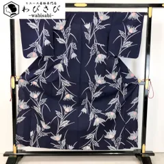 夏着物 浴衣 花模様 紫紺色 K-5038
