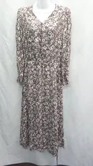 ◇ ⊂◎ COMME CA ISM コムサイズム 花柄 ウエスト紐 長袖 ロング ワンピース サイズ9 ブラウン系 レディース E  【1410290036662】