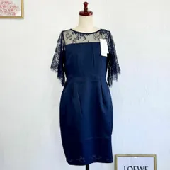 新品 未使用 レース切り替え ワンピース パーティードレス ネイビー L 結婚式