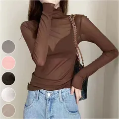 ☆ カットソー シースルー カットソー レディース 長袖 シャツ 薄手 メッシュ レース シアー タートルネック フリルネック ハイネック 重ね着 レイヤード エレガント 透け カジュアル きれいめ 上品 かわいい トップス
