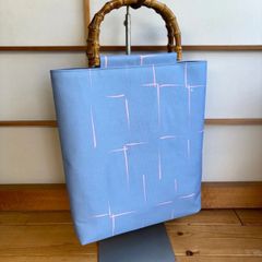 半纏入れ　水色系　絽　バンブーバッグ　手提げ　お祭り　お神輿