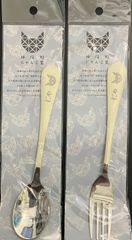 【ギフト・プレゼント・ノベルティに】神保町にゃんこ堂・ディナースプーン＆フォークセット（オフホワイト）