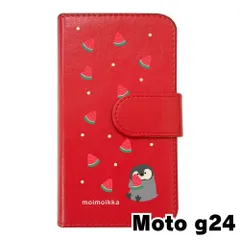 【新品未使用】moto g24 (XT2423-5) Motorola モトローラ スマホケース 手帳型 (色：レッド×柄：ペンギンとスイカ)moimoikka ペンギン 動物 flip2-motog24-rd-20139