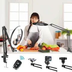 LUXSURE リングライト アーム 撮影用ライト 俯瞰撮影 スマホスタンド ライト付き 10インチ スマホ撮影スタンド 手元撮影用スマホスタンド 卓上 スマホ 撮影 ライト ring light 撮影 照明 スタンド USB給電 真上から撮影スマホスタンドのサムネイル