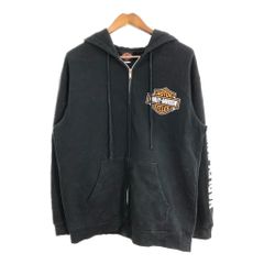 HARLEY DAVIDSON ハーレーダビッドソン スウェット フルジップ パーカー 袖プリント ブラック (メンズ L) 中古 古着 S1964