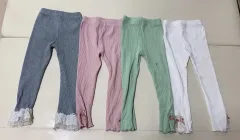 女の子用リブ編みレースレギンス（まとめ）（ 110 )