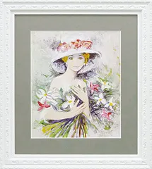 売り卸値B・シャロワ、襟巻きのクララ、日本未発売・限定画集画、額付 人物画
