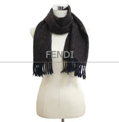 フェンディ FENDI ヴィンテージ マフラー ストール ズッカ柄 フリンジ ウール ブラウン×ネイビー レディースのサムネイル