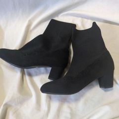 axes femme リブ使いストレッチブーツ　ブラック　L(24.5cm)  ヒール5cm　レディース