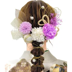 [JZOON] 成人式 髪飾り ドライフラワー 【8色展開 】 卒業式 振袖 着物 袴 和装 花 紐 結婚式 ゴールド 赤 白 金箔 葉 紫 A1578