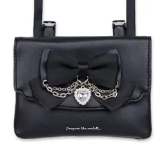 【リボン×チェーン ブラックZC25531】 移動ポケット ショルダー 女の子 合皮 ポケットポーチ マルチポケット 付けポケット ポシェット クリップ キッズ 子供 こども 小学生 女子 おしゃれ かわいい ポーチ 紐 ひも付き