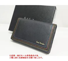 ※併売商品※◆中古美品◆Paul Smith 【ポールスミス】カードケース・名刺入れ レザー ブラック スリーカラーステッチ  箱 男女兼用　M691