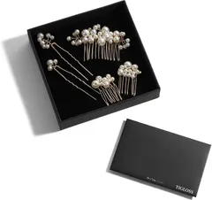 TIGLOSS ティグロス 美容師監修 髪飾り ヘッドドレス ヘアアクセサリー ヘアピン パール コーム ウェディング 専用BOX付(ゴールド)