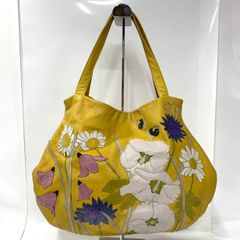 かねまつ本革リバーシブル トートバッグ 花柄 イエローポチバック