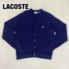 LACOSTE ラコステ アクリルカーディガン M ネイビー 濃紺 糸巻きタグ オーロンアクリル ワニ 着丈68cm 肩幅45.5cm 身幅(脇下)55cm 袖丈75cm【古着】