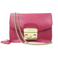 良品 FURLA フルラ メトロポリス ミニ レザー チェーン クロス ショルダー ボディ バッグ 鞄 鍵付き ダークチェリー ピンク レディース 古着 中古 USED