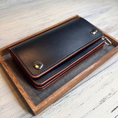 【トラッカーウォレット ロング 3層】 ブラック　TALON　茶芯　シルバー