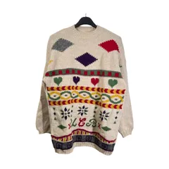 イタリア製 UNITED COLORS OF BENETTON ベネトン ノルディック柄 総柄 ニット セーター S/ベージュ系 メンズ