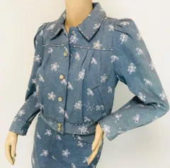 良品★MARC JACOBS・マークジェイコブス レディース スタッズ付き フラワー刺繍 ウォッシュ加工 デニム セットアップ (S) ブランド レディース ジャケット スカート 春夏物