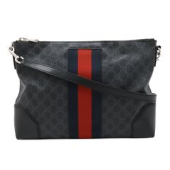 GUCCI グッチ GGスプリーム ウェブライン メッセンジャーバッグ ショルダーバッグ 2WAY クラッチバッグ PVC レザー ブラック グレー 474139