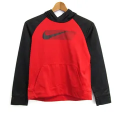 ナイキ パーカー トップス プルオーバー ドライフィット 裏起毛 キッズ 男の子用 Lサイズ 赤×黒 NIKE 【中古】