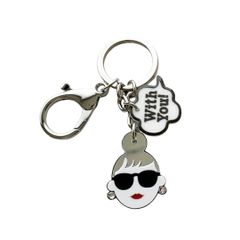 【高級感シルバー】HAPPY FACE キーチャーム EMMA｜上品スマイルが可愛い♪