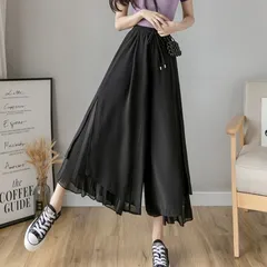 ガウチョパンツ ボトム レディース ガウチョ パンツ ガーリー フェミニン エアリー リラックス 韓国 プリーツ 韓国ファッション シフォン ミモレ丈 ワイド ロングパンツ 大きいサイズ 春夏 ゆったり