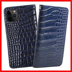 【匿名配送】 iphone11pro_ブルー ReZuell. スマホケース クロコダイル 牛革 手帳型 レザー ケース iphone11pro ブルー
