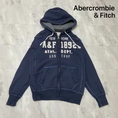 Abercrombie&Fitch アバクロ ジップパーカー sweat hoodie スウェットパーカー 刺繍ロゴ ネイビー サイズM 玉FL3963