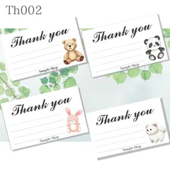 ♦︎♢Th002　サンキューカード　メッセージカード　ショップカード　くま柄　ぬいぐるみ　うさぎ　91mmx55mm 　名刺サイズ　セミオーダー　片面100枚　デザイナー　グラフィック　オーダーメイド