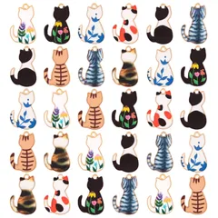 【特価商品】[CHENLONB] 猫 チャーム 猫の花 デコパーツ ペンダント 30個 ランダムカラー 合金 DIY飾り物 デコキット ネックレス/イヤリング/ペンダント飾り 基礎パーツ 手作りハンドメイド デコ素材