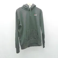 ◇ FILA フィラ プルオーバー フード センターポケット ロゴ 刺繍 長袖 パーカー サイズL ブラック レディース E  【1308160017302】