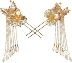 ドナリー かんざし 簪 髪飾り アジアンテイスト 2本セット レディース(金色1)