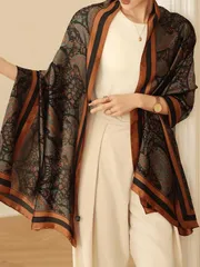 アクセサリー レディース スカーフ 1個 エレガントなヴィンテージジャカード サテン カシューフラワー ロングスカーフ/ショール